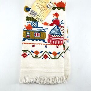VTG 1970 Excello Kitchen Towel Colonial Kitchen Americano Women Cast Iron Stove